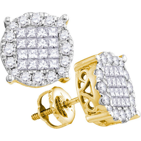 14kt Yellow Gold Womens Princess Diamond Soleil Cluster Earrings 1/2 Cttw 63187 - shirin-diamonds