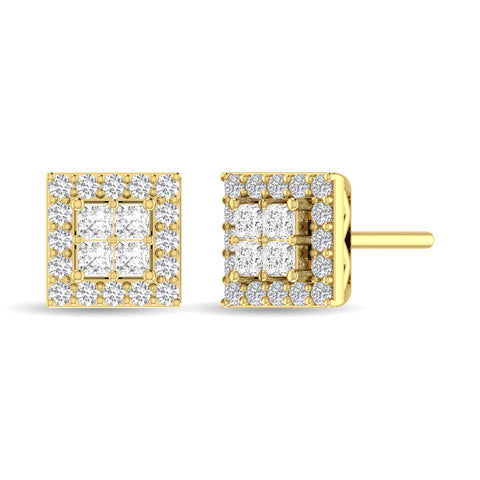 Diamond 1/3 Ct.Tw. Round and Princess Fashion Earrings in 14K Yellow Gold