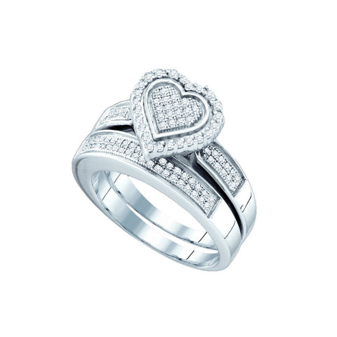 Sterling Silver Womens Round Diamond Bridal Wedding Engagement Ring Band Set 3/8 Cttw 63961 - shirin-diamonds
