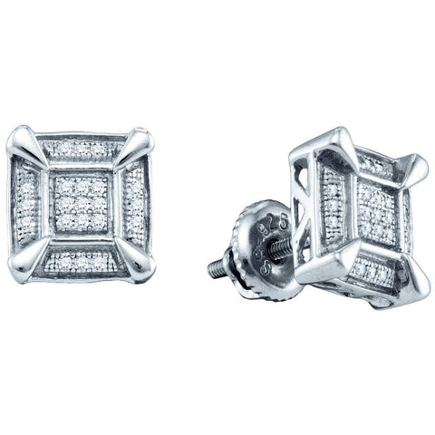 Sterling Silver Womens Round Diamond Square Cluster Stud Earrings 1/8 Cttw 64417 - shirin-diamonds