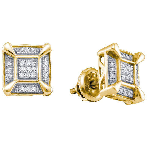 Yellow-tone Sterling Silver Round Diamond Square Cluster Stud Earrings 1/8 Cttw 64418 - shirin-diamonds
