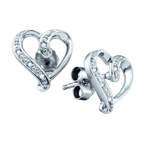 Sterling Silver Womens Round Diamond-accent Heart Screwback Earrings .02 Cttw 64502 - shirin-diamonds