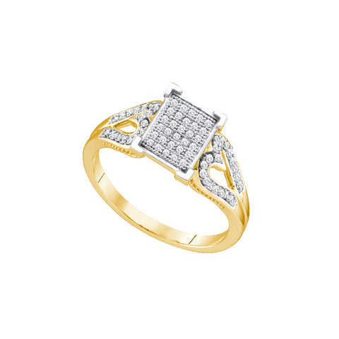 10kt Yellow Gold Womens Round Diamond Square Cluster Heart Ring 1/5 Cttw 64598 - shirin-diamonds
