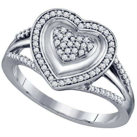 10kt White Gold Womens Round Diamond Framed Heart Cluster Ring 1/4 Cttw 64683 - shirin-diamonds