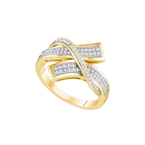 10kt Yellow Gold Womens Round Pave-set Diamond Crossover Bypass Band 1/4 Cttw 64866 - shirin-diamonds