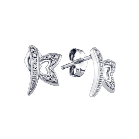 10kt White Gold Womens Round Diamond Butterfly Bug Earrings 1/20 Cttw 64975 - shirin-diamonds