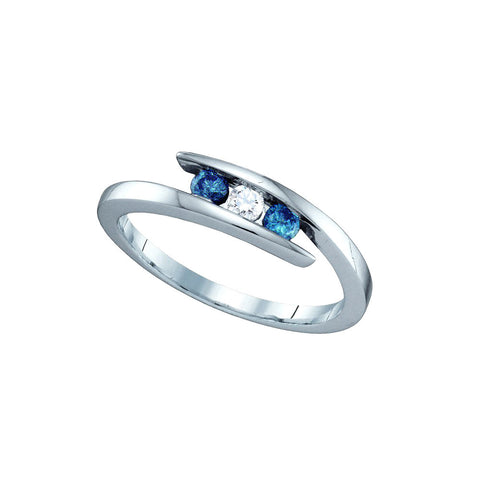 10kt White Gold Womens Round Blue Colored Diamond 3-stone Ring 1/4 Cttw 65257 - shirin-diamonds