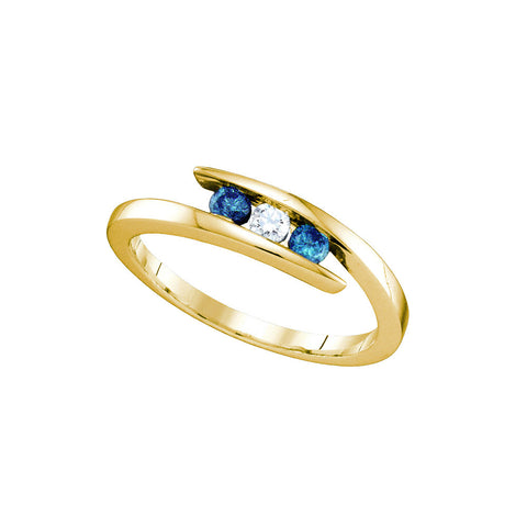 10kt Yellow Gold Womens Round Blue Colored Diamond 3-stone Ring 1/4 Cttw 65268 - shirin-diamonds