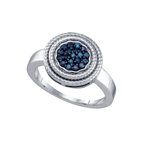 Sterling Silver Womens Round Blue Colored Diamond Concentric Milgrain Cluster Ring 1/4 Cttw 65380 - shirin-diamonds