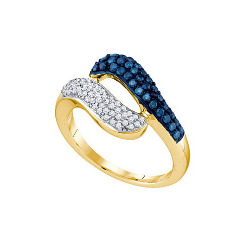 10kt Yellow Gold Womens Round Blue Colored Diamond Cocktail Ring 1/2 Cttw 65826 - shirin-diamonds