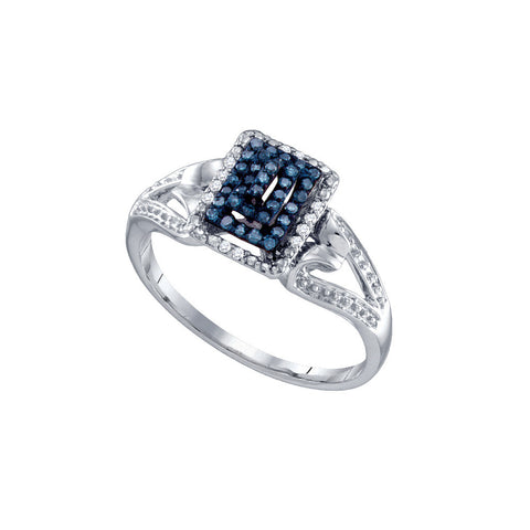 10kt White Gold Womens Round Blue Colored Diamond Cluster Ring 1/6 Cttw 65971 - shirin-diamonds