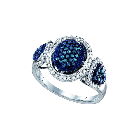 10kt White Gold Womens Round Blue Colored Diamond Oval Cluster Ring 1/2 Cttw 65979 - shirin-diamonds