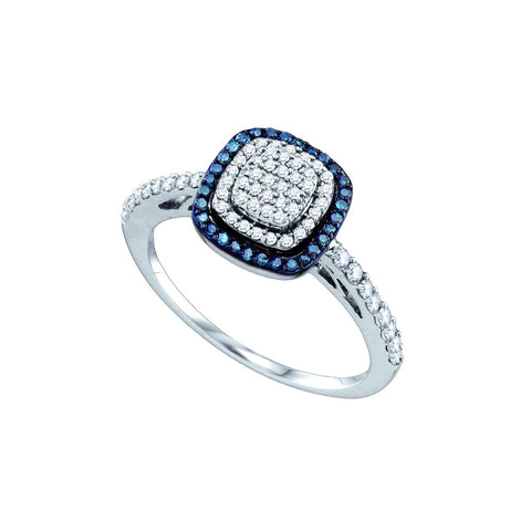 10k White Gold Womens Blue Colored Diamond Square-shape Cluster Ring 3/8 Cttw 65985 - shirin-diamonds