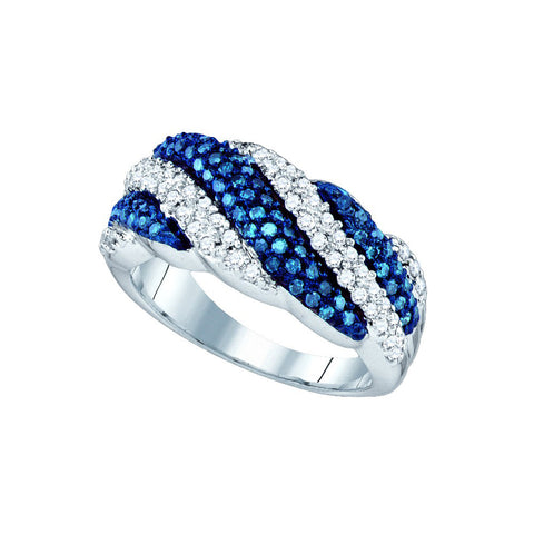 10kt White Gold Womens Round Blue Colored Diamond Striped Band Ring 7/8 Cttw 66130 - shirin-diamonds
