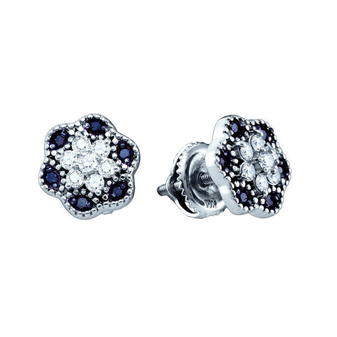10k White Gold Black Colored Diamond Womens Flower Cluster Stud Earrings 1/4 Cttw 66679 - shirin-diamonds