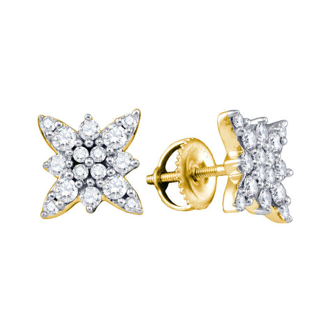 14kt Yellow Gold Womens Round Diamond Cluster Stud Screwback Earrings 5/8 Cttw 66683 - shirin-diamonds