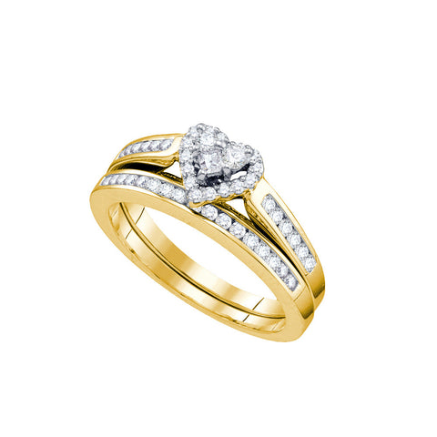 14kt Yellow Gold Womens Diamond Heart Love Bridal Wedding Engagement Ring Band Set 1/2 Cttw 66692 - shirin-diamonds