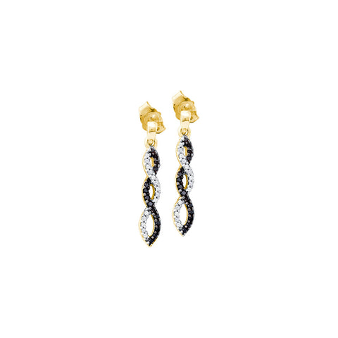 14kt Yellow Gold Womens Round Black Colored Diamond Infinity Dangle Earrings 1/6 Cttw 66706 - shirin-diamonds