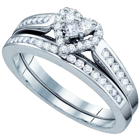 10kt White Gold Womens Diamond Heart Bridal Wedding Engagement Ring Band Set 1/2 Cttw 66734 - shirin-diamonds