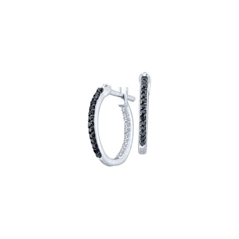 10kt White Gold Womens Round Black Colored Diamond Hoop Earrings 1/4 Cttw 66752 - shirin-diamonds