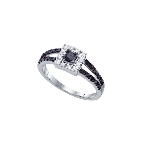 14kt White Gold Womens Princess Black Colored Diamond Halo Bridal Wedding Engagement Ring 1/2 Cttw 66760 - shirin-diamonds