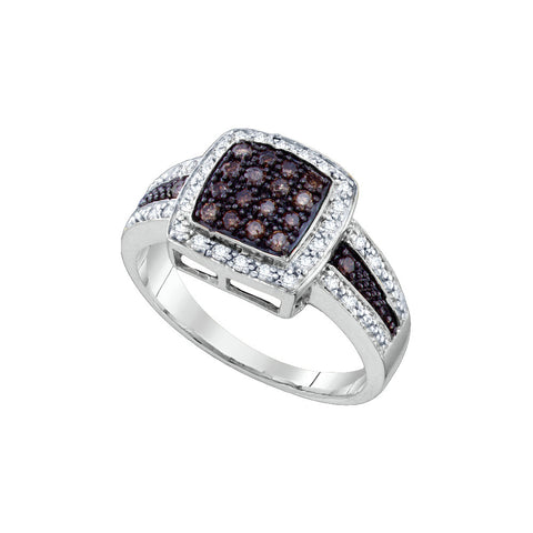 10kt White Gold Womens Round Cognac-brown Colored Diamond Square Cluster Ring 1/2 Cttw 66787 - shirin-diamonds