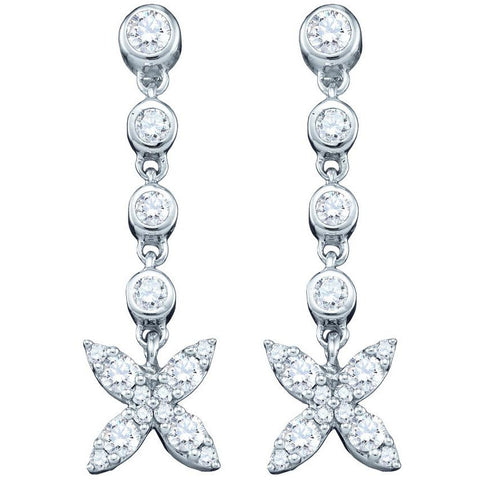 10kt White Gold Womens Round Diamond Dangle Earrings 3/4 Cttw 66854 - shirin-diamonds