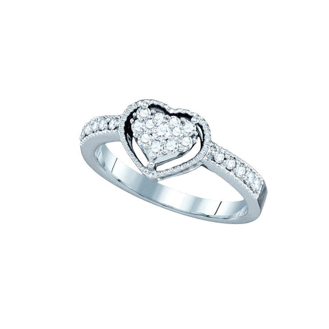 14kt White Gold Womens Round Diamond Heart Cluster Ring 1/3 Cttw 66889 - shirin-diamonds