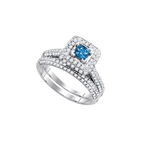 14kt White Gold Womens Princess Blue Colored Diamond Bridal Wedding Engagement Ring Band Set 1-1/4 Cttw 66987 - shirin-diamonds