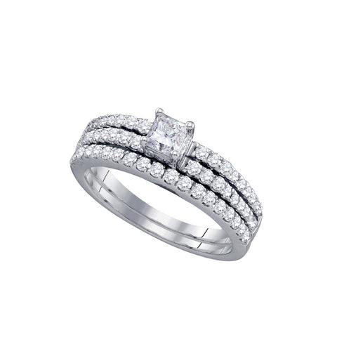 14kt White Gold Womens Princess Diamond Bridal Wedding Engagement Ring Band Set 1.00 Cttw 67227 - shirin-diamonds