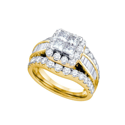 14kt Yellow Gold Womens Princess Diamond Halo Cluster Bridal Wedding Engagement Ring 3.00 Cttw 67243 - shirin-diamonds