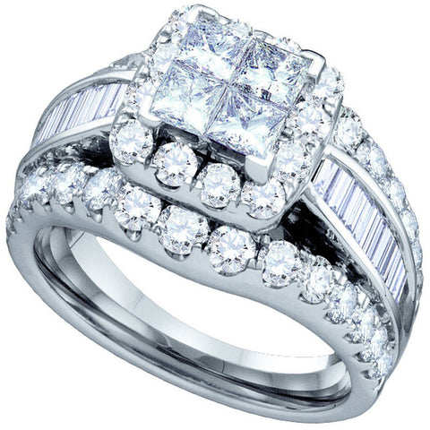 14kt White Gold Womens Princess Diamond Halo Cluster Bridal Wedding Engagement Ring 3.00 Cttw 67244 - shirin-diamonds