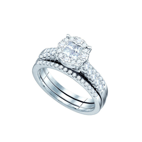 14kt White Gold Womens Princess Diamond Soleil Bridal Wedding Engagement Ring Band Set 1.00 Cttw 67338 - shirin-diamonds