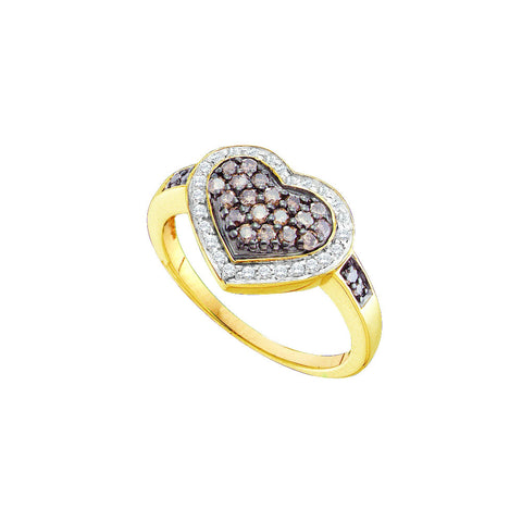 10kt Yellow Gold Womens Round Cognac-brown Colored Diamond Framed Heart Cluster Ring 1/2 Cttw 68307 - shirin-diamonds