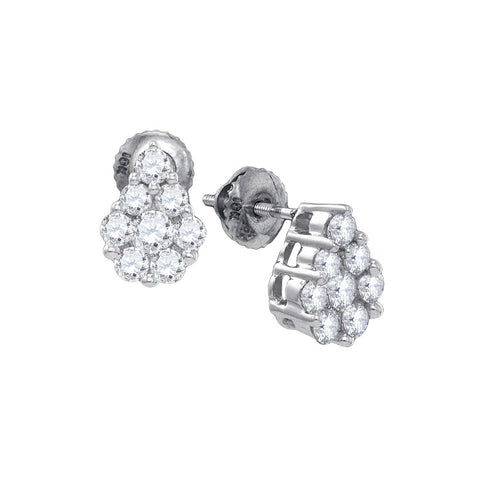 10kt White Gold Womens Round Diamond Teardrop Cluster Stud Earrings 1.00 Cttw 68963 - shirin-diamonds