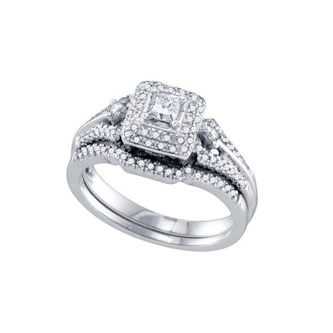 14kt White Gold Womens Princess Diamond Bridal Wedding Engagement Ring Band Set 1/2 Cttw 69152 - shirin-diamonds