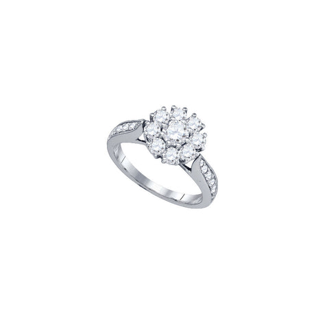 14kt White Gold Womens Round Diamond Cluster Bridal Wedding Engagement Ring 1-1/2 Cttw (Certified) 69174 - shirin-diamonds