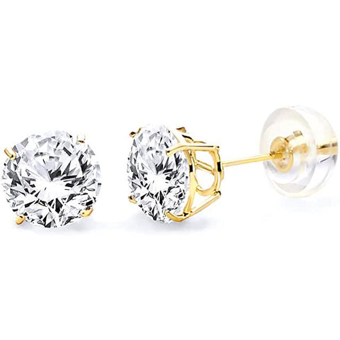Solid 14kt Yellow Gold Cubic Zirconia Stud Earrings 4mm - 6mm