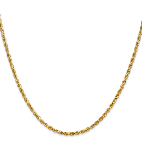 14K 2.50mm Diamond-Cut Rope Chain (Weight: 10.55 Grams, Length: 22 Inches)