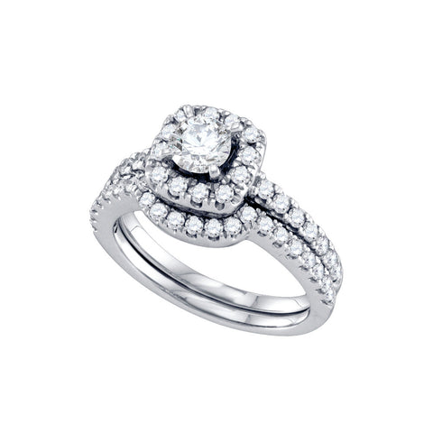 14kt White Gold Womens Round Diamond Halo Bridal Wedding Engagement Ring Band Set 1-1/3 Cttw 70208 - shirin-diamonds