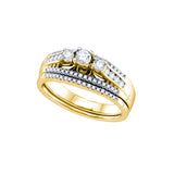 14k Yellow Gold Womens Round 3-stone Diamond Wedding Bridal Engagement Ring Band Set 1/2 Cttw 70227 - shirin-diamonds