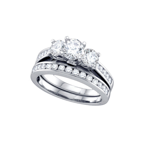 14kt White Gold Womens Round 3-Stone Diamond Bridal Wedding Engagement Ring Band Set 2.00 Cttw 70236 - shirin-diamonds