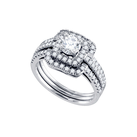 14kt White Gold Womens Round Diamond Square Halo Bridal Wedding Engagement Ring Band Set 1.00 Cttw 70294 - shirin-diamonds