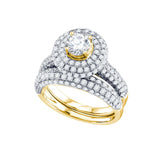 14kt Yellow Gold Womens Round Diamond Halo Bridal Wedding Engagement Ring Band Set 2-1/5 Cttw 70296 - shirin-diamonds