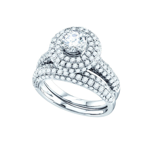 14kt White Gold Womens Round Diamond Halo Bridal Wedding Engagement Ring Band Set 2-1/5 Cttw 70297 - shirin-diamonds