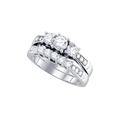 14kt White Gold Womens Round Diamond 3-Stone Bridal Wedding Engagement Ring Band Set 1-1/4 Ctw 70317 - shirin-diamonds