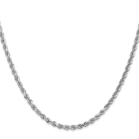 14K White Gold 3.00mm Diamond- cut Rope Chain (Weight: 16.2 Grams, Length: 20 Inches)