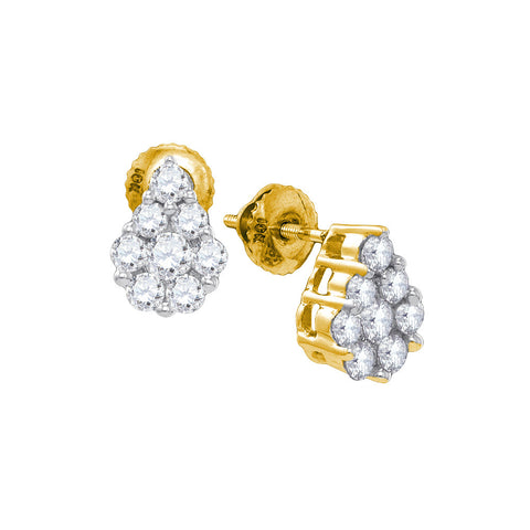 10kt Yellow Gold Womens Round Diamond Teardrop Cluster Stud Earrings 1.00 Cttw 70673 - shirin-diamonds
