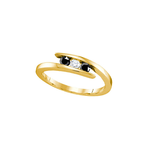 Yellow-tone Sterling Silver Womens Round Black Diamond 3-stone Bridal Wedding Engagement Ring 1/4 Cttw 70869 - shirin-diamonds