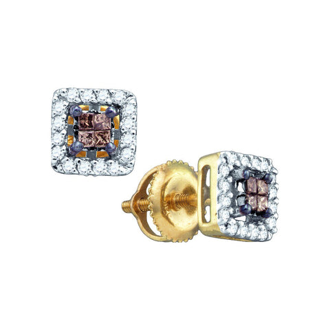 14k Yellow Gold Womens Cognac-brown Colored Princess Diamond Stud Square Screwback Earrings 1/3 Cttw 70893 - shirin-diamonds